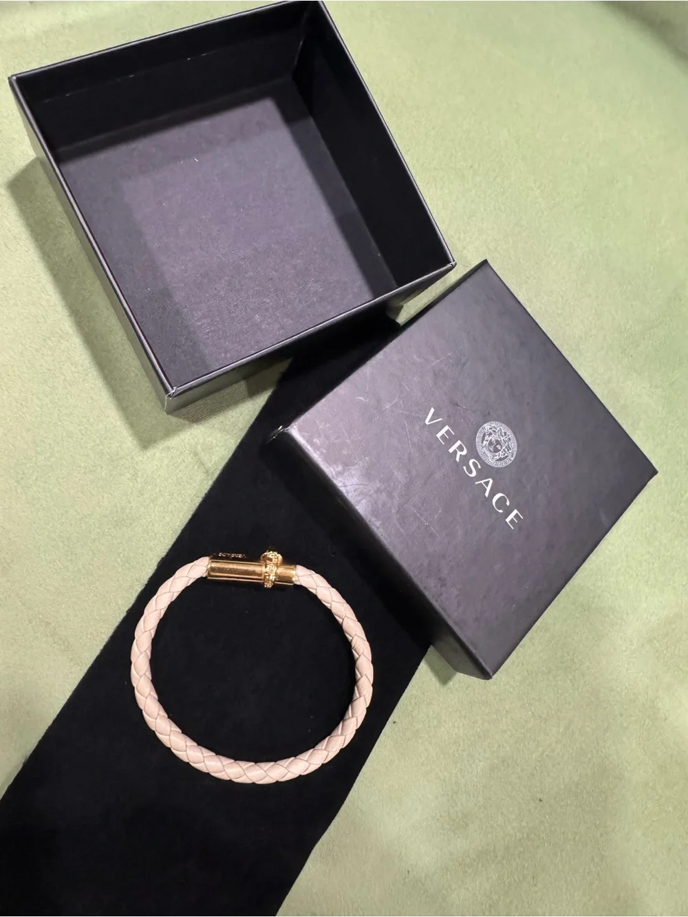 Versace Beige Medusa Braided Leather Gold Bracelet